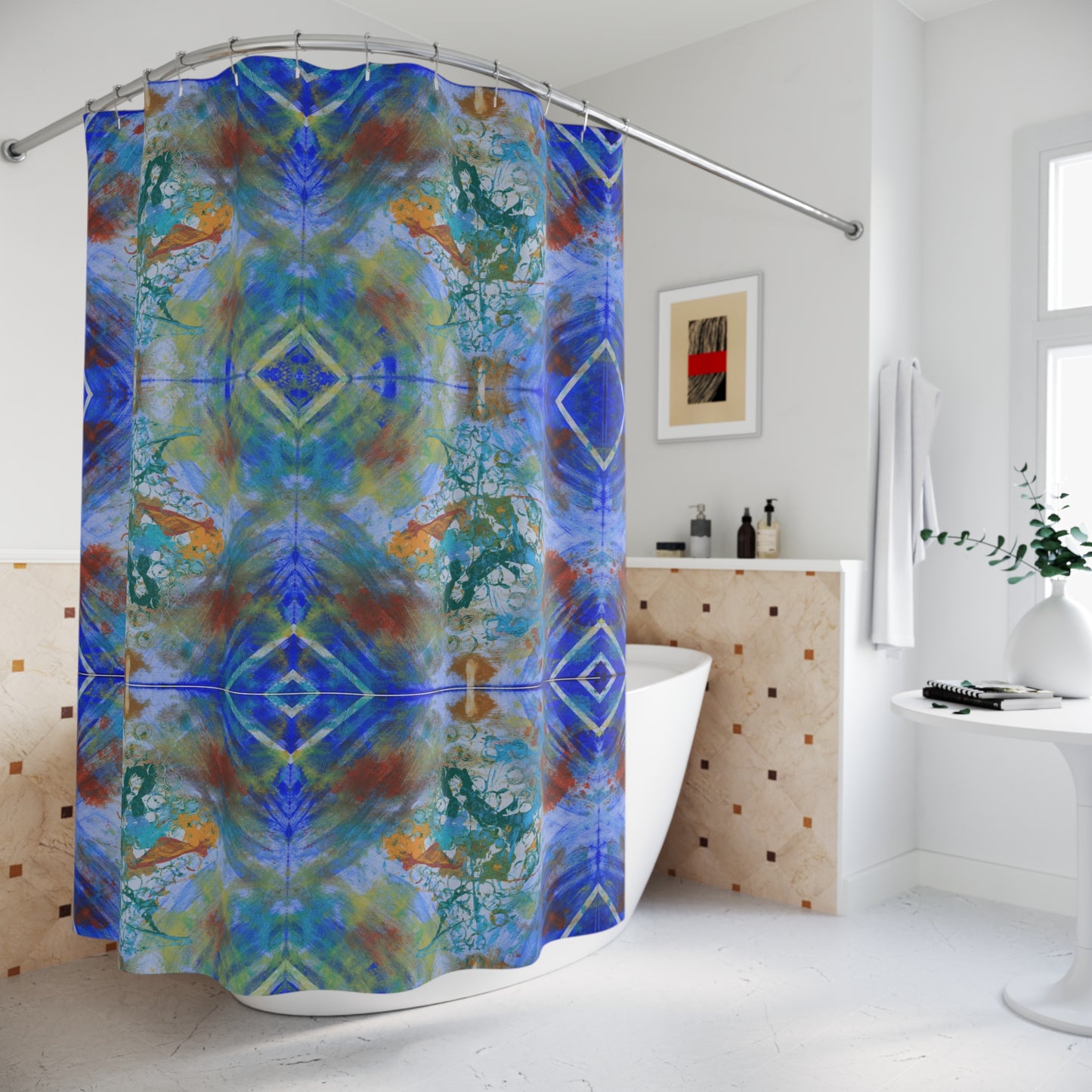 Abstract Shower Curtain, Colorful Bathroom Decor, Modern Home Accent, Boho Style Bathroom