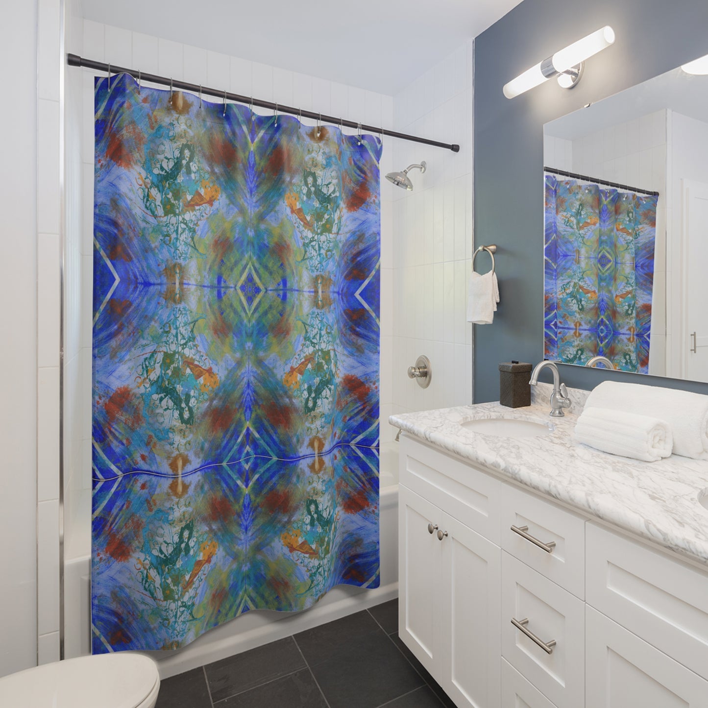 Abstract Shower Curtain, Colorful Bathroom Decor, Modern Home Accent, Boho Style Bathroom